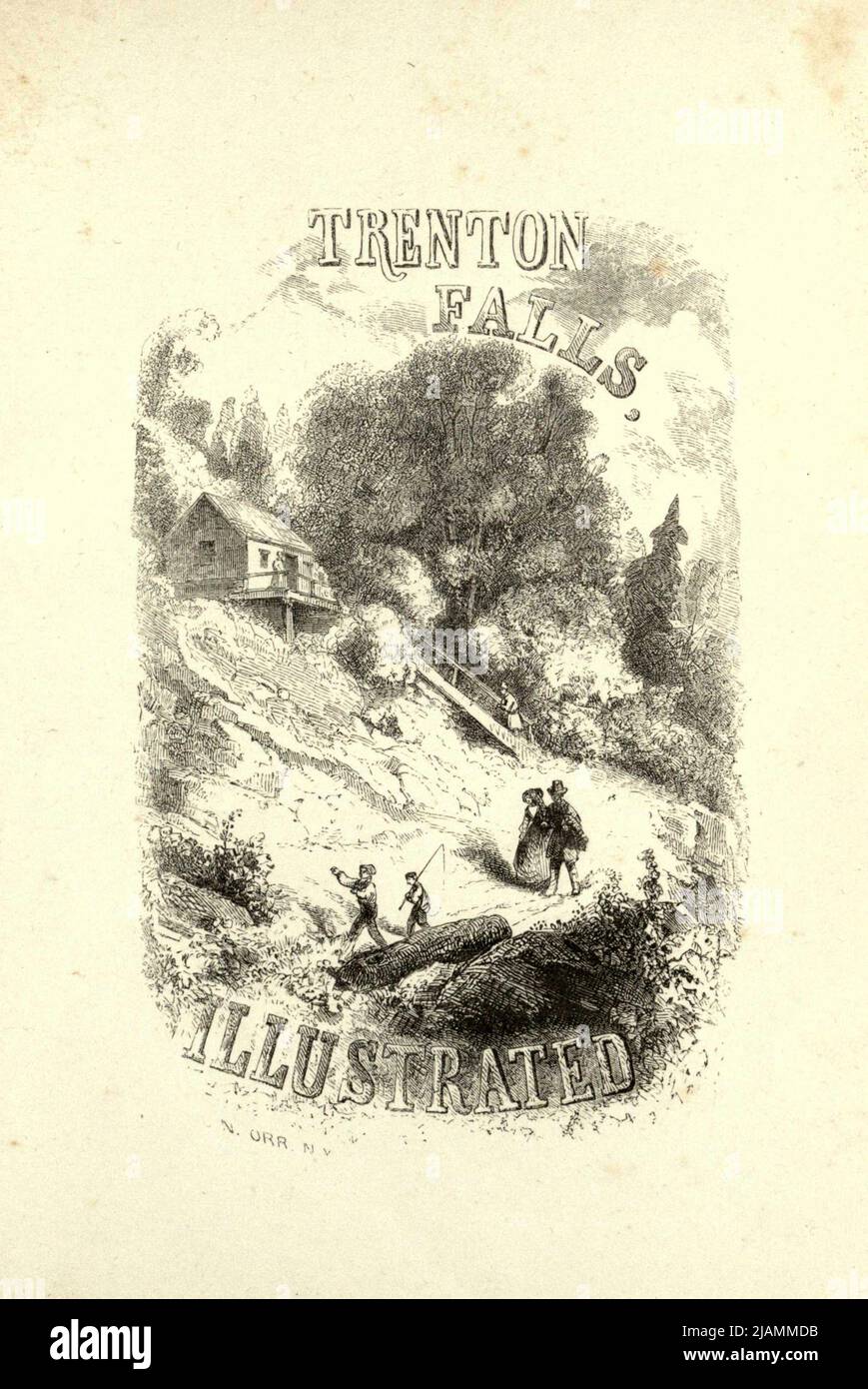 D'après le livre ' Trenton Falls, pittoresque et descriptif ' par Nathaniel Parker Willis, John Sherman, ILLUSTRATIONS DE DESSINS ORIGINAUX PAR HEINE, KUMMER ET MULLER Date de publication 1851 Editeur New York : G.P. Putnam [Trenton Falls est une chute d'eau sur West Canada Creek à Trenton, New York. Des sentiers pittoresques ont été développés par énergie renouvelable Brookfield et la ville de Trenton. Les chutes ont été et utilisées pour produire de l'électricité générée par l'hydroélectricité à partir du début du XXe siècle, et continuent du faire aujourd'hui.] Banque D'Images