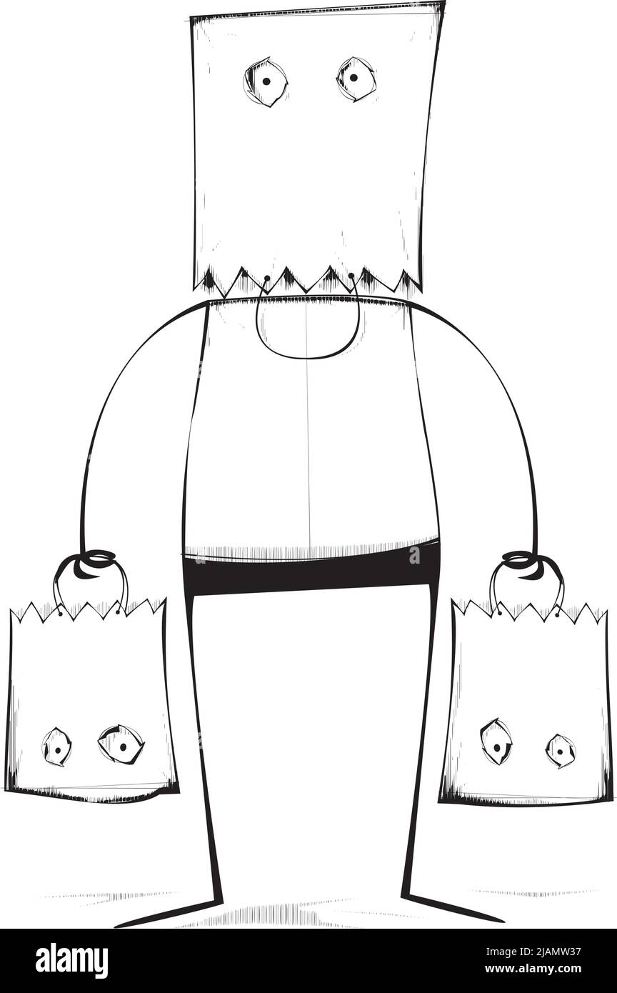 Homme avec sac sur la tête avec têtes dans les sacs Illustration de Vecteur