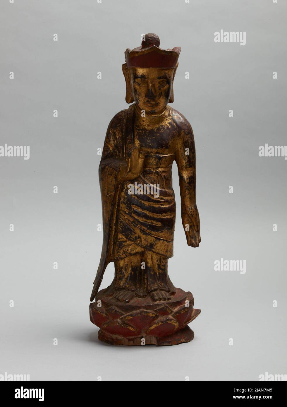 Sculpture bodhisattva debout sur une fleur de lotus inconnue Banque D'Images