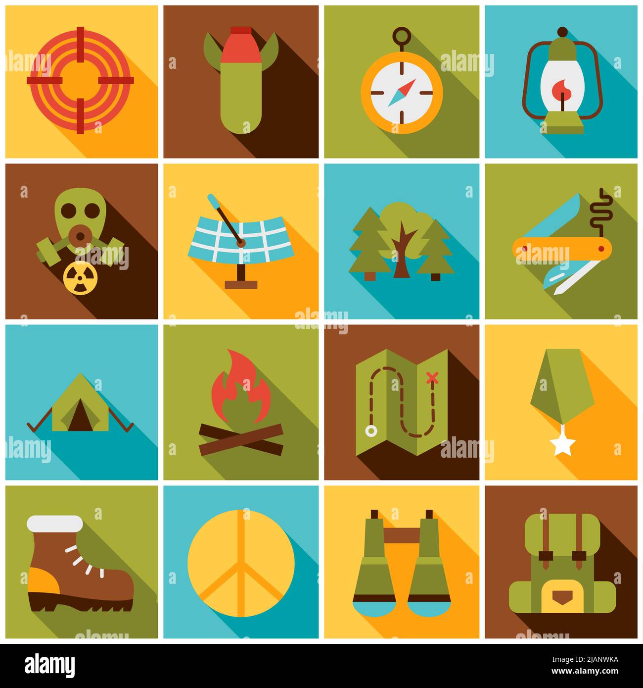 Icônes colorées de l'armée de guerre Illustration de Vecteur