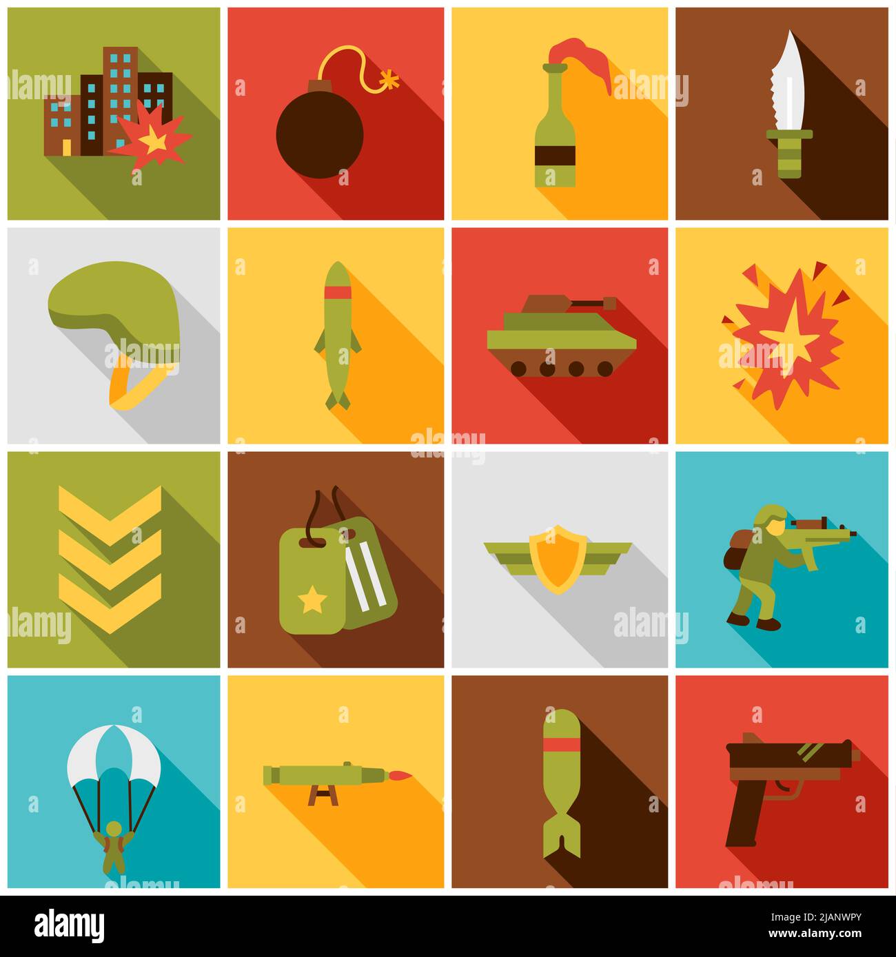 Icônes colorées de l'armée de guerre Illustration de Vecteur