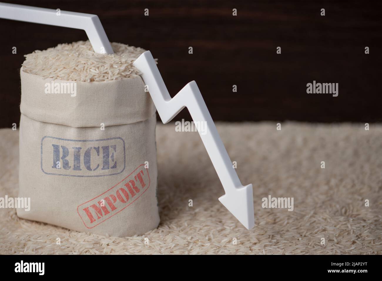 Importation de riz. Diminution des importations de riz et de céréales. Crise alimentaire mondiale. Interdiction des importations de céréales et de produits agricoles. Banque D'Images