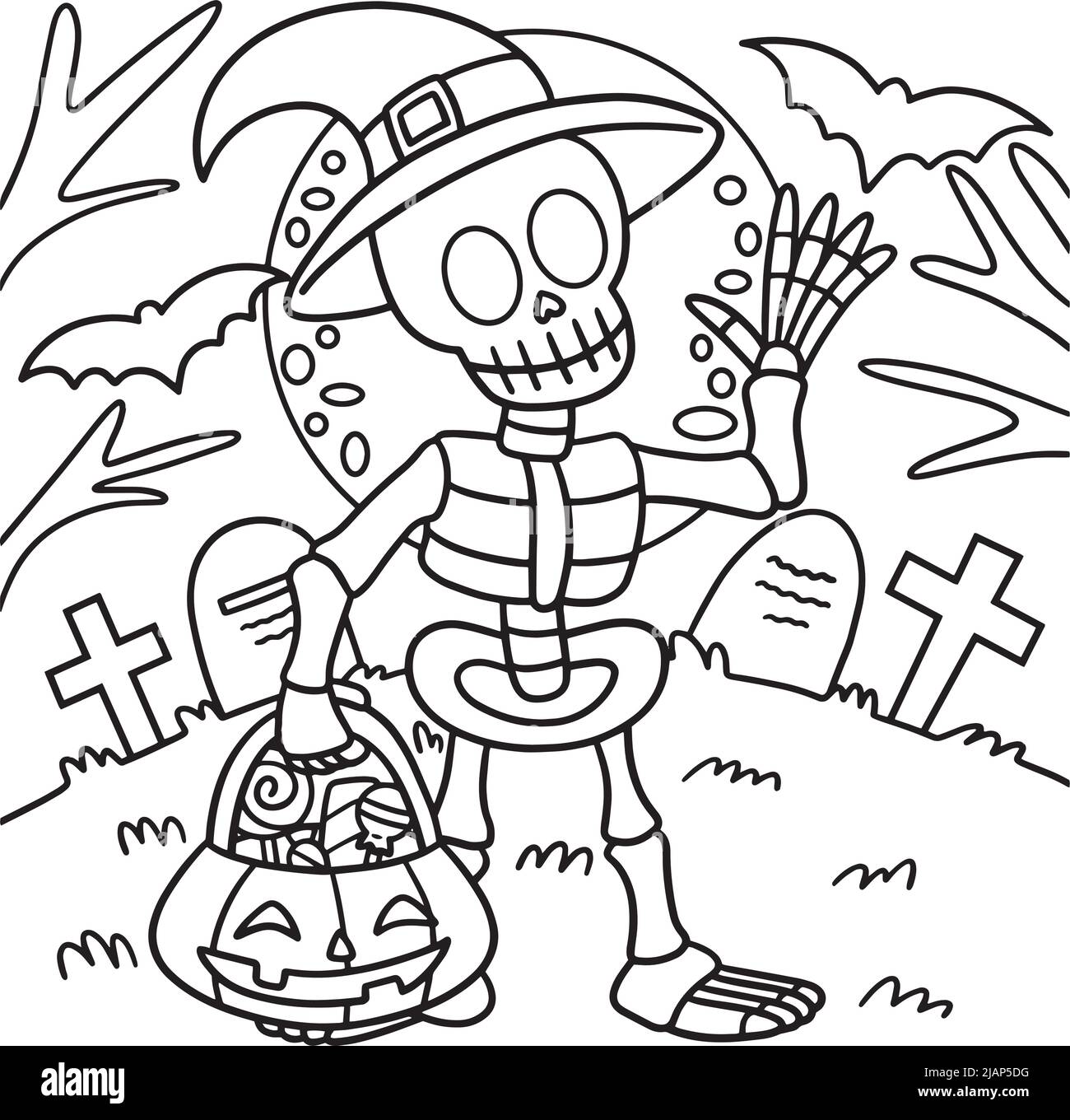 Squelette Halloween coloriage page pour enfants Illustration de Vecteur