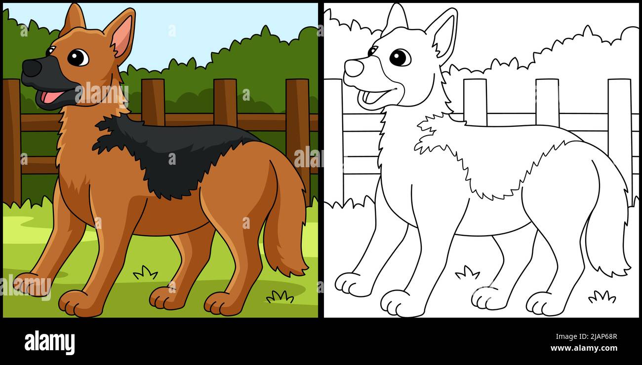 Illustration de la page de coloriage du chien de berger allemand Image