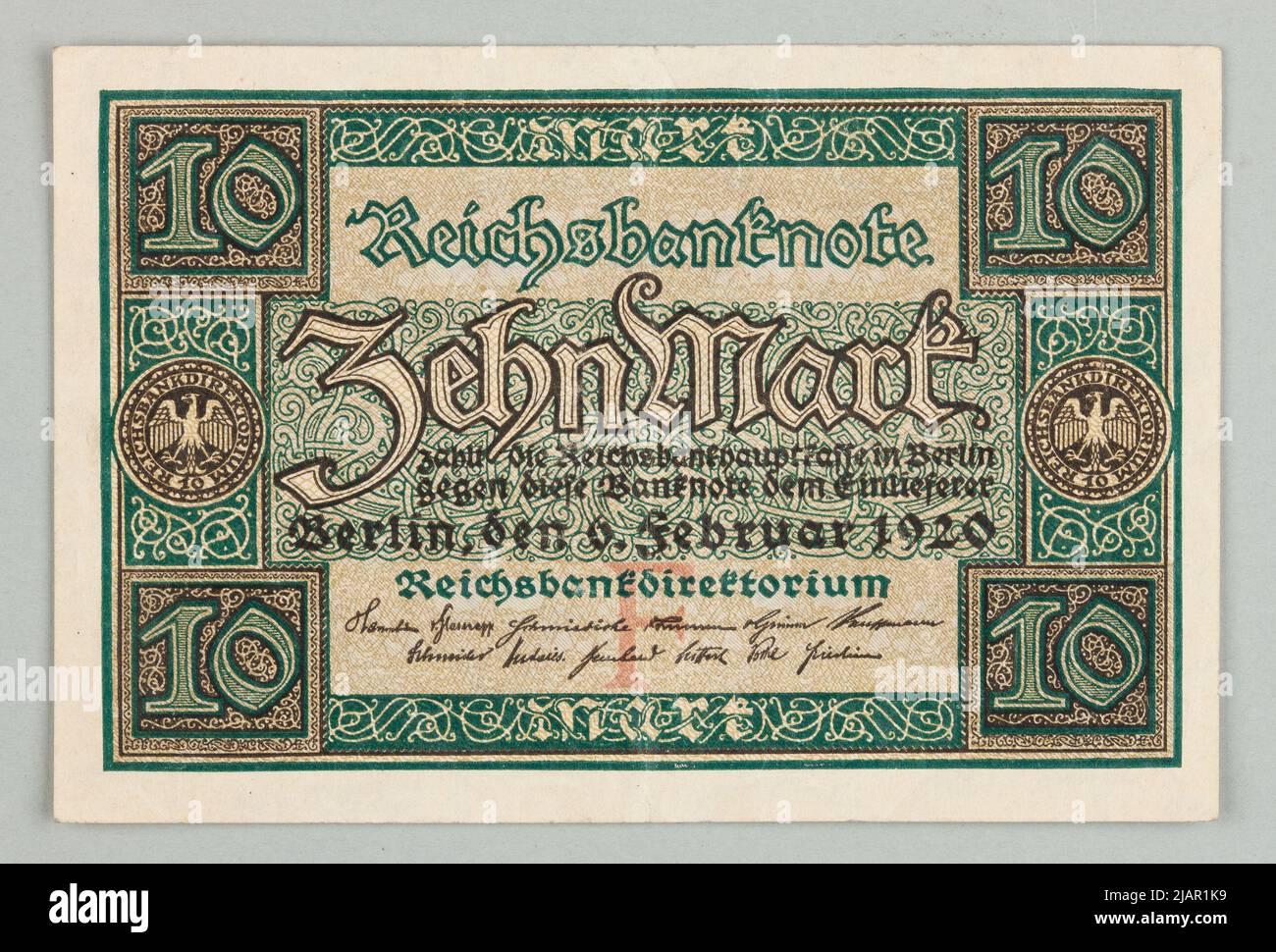 Billet de banque pour 10 Mark; Reichsbanknote; Allemagne; 6.02.1920 Banque D'Images