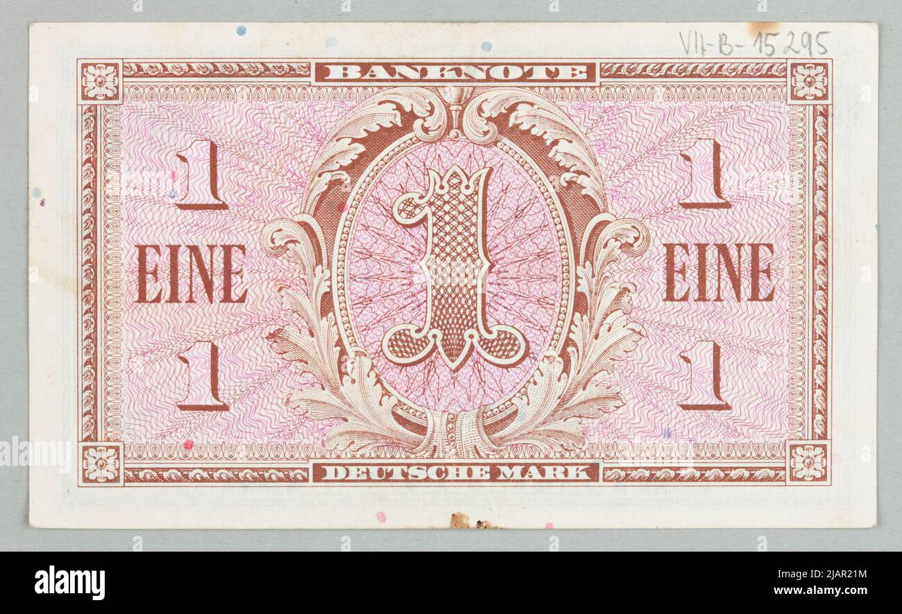 Billet de banque sur 1 Deutsche Mark; République fédérale d'Allemagne, 1948 Forbes lithography, Boston Banque D'Images