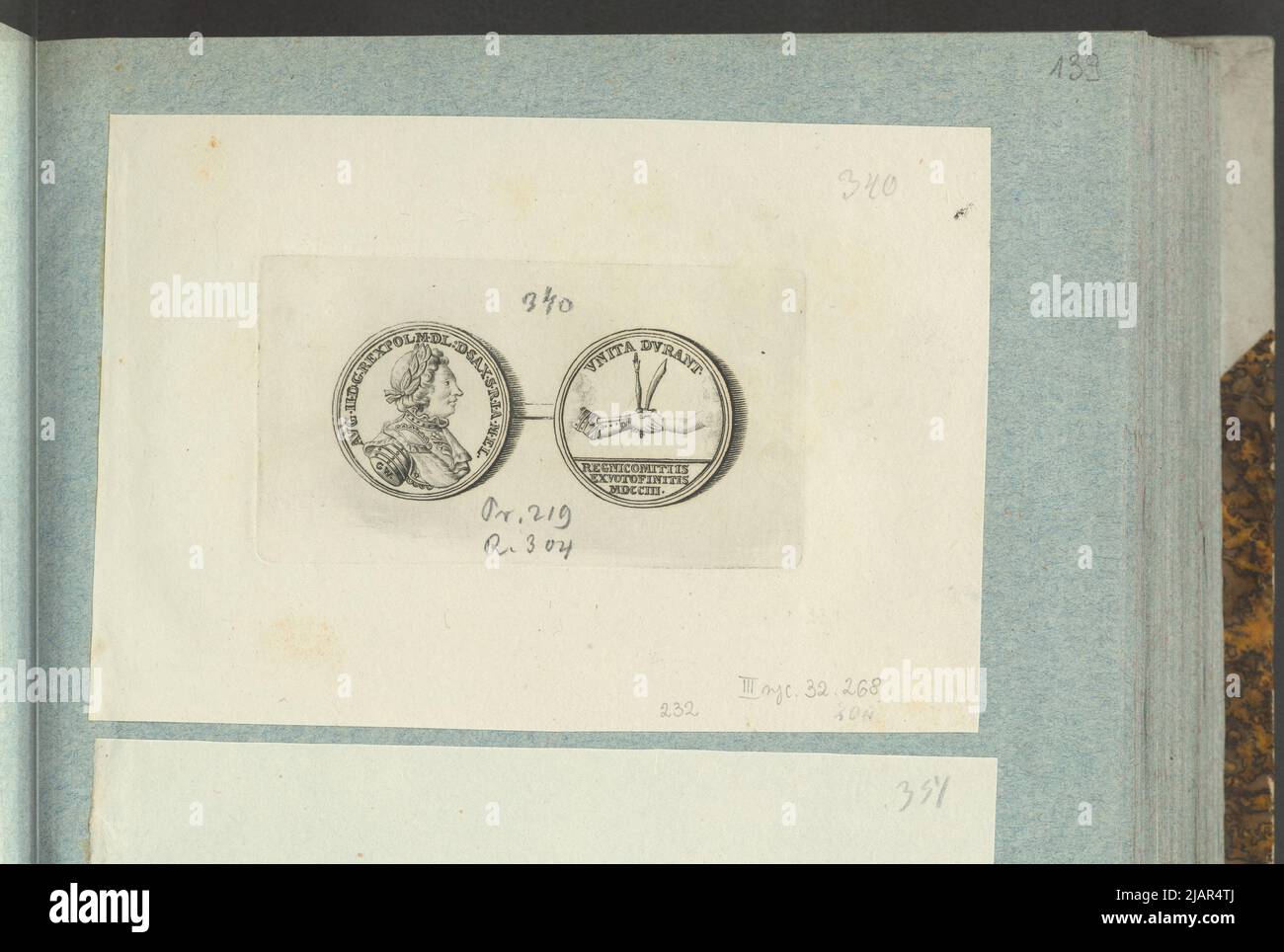 L'image de August II Wettyn de 1703, au Sejm à Lublin, dans: Album de collectionneur: Figures des médailles polonaises à l'œuvre de X.B. Albertrande: L'histoire polonaise avec des médailles certifiées. Préparé par le Prince Henryk Lubomirski 1822 1830 arrangé dans l'ordre selon la liste des médailles polonaises par Feliks Bentkowski 1832 (point 232) Unknown, Wermuth, Christian (1661 1739), Geiger, Andreas (1765 1856) Banque D'Images