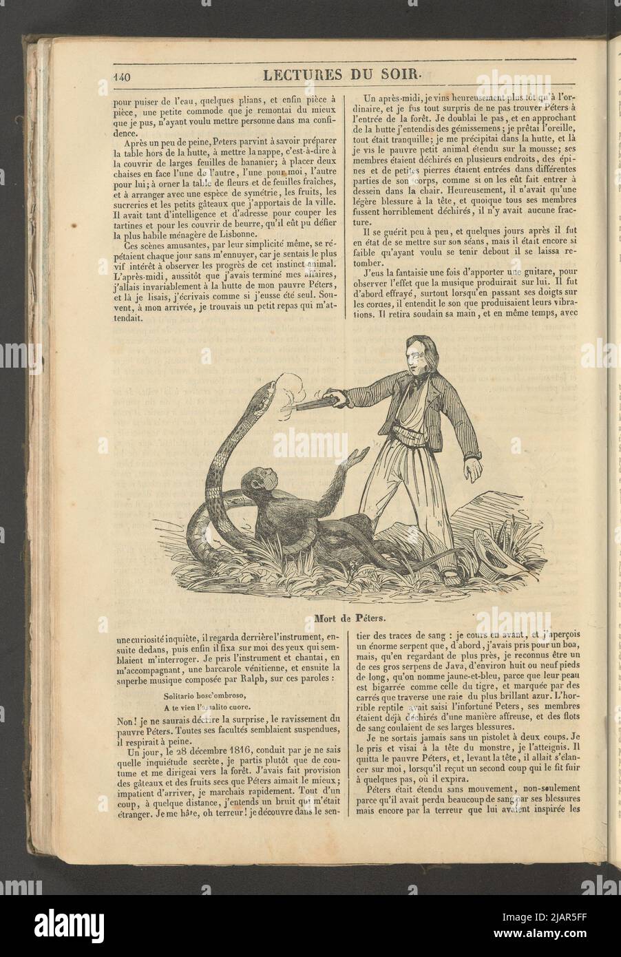 Yearbook 2, Zeszyt 18, May 1834 Peters and Death of Peters, 2 illustrations pour l'article Peters, littérature anglaise dans: Musée de la famille, lecture en soirée. T. 1. (Année 1 et 2) Paris, [1833 1834]. Inconnu Banque D'Images