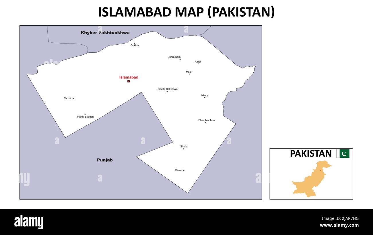 Carte d'Islamabad. Carte politique d’Islamabad. Islamabad carte du Pakistan avec couleur blanche. Illustration de Vecteur