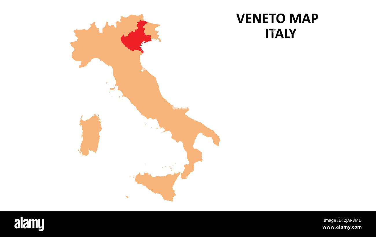 Carte des régions de Vénétie mise en évidence sur la carte de l'Italie
