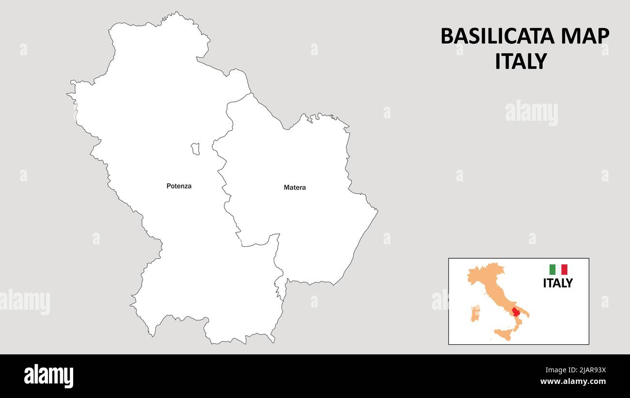 Carte Basilicate. Carte de l'état et du quartier de Basilicate. Carte administrative de Basilicate avec quartier et capitale en blanc. Illustration de Vecteur