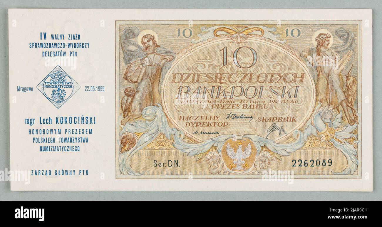 Billet de banque pour 10 zlotys; Banque de Pologne; 20.07.1929/ 22.05.1999 PWPW S.A. Varsovie, Eichler, Zdzisław (1883 1949) Banque D'Images