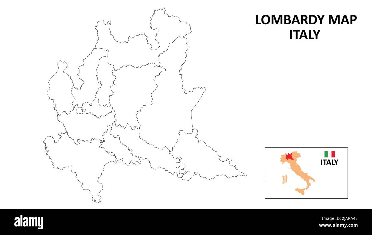 Carte Lombardie. Carte de l'état et du quartier de Lombardie. Carte politique de Lombardie avec contour et design noir et blanc. Illustration de Vecteur