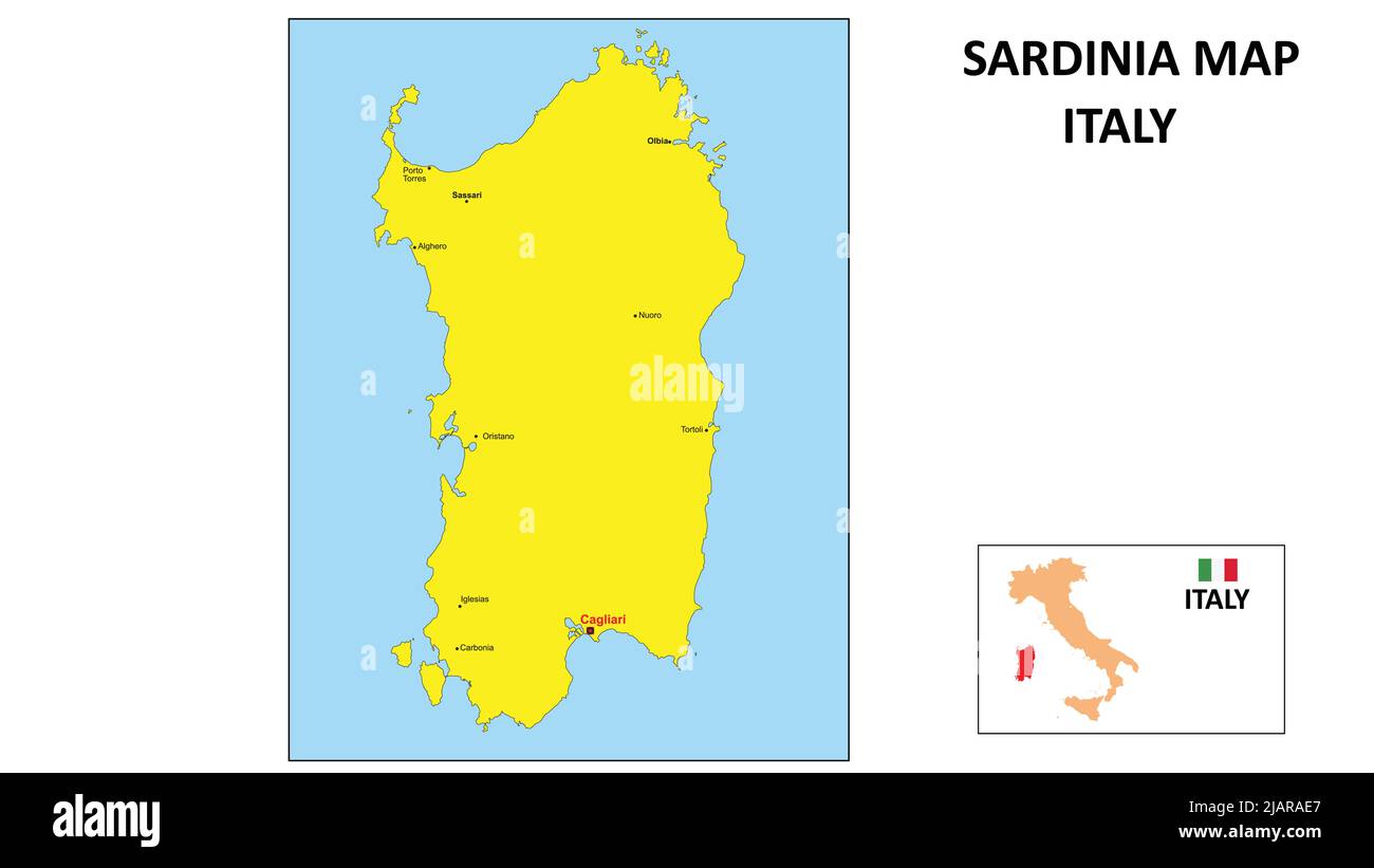Carte de la Sardaigne. Carte de l'état et du quartier de la Sardaigne. Carte politique de la Sardaigne avec le quartier principal Illustration de Vecteur