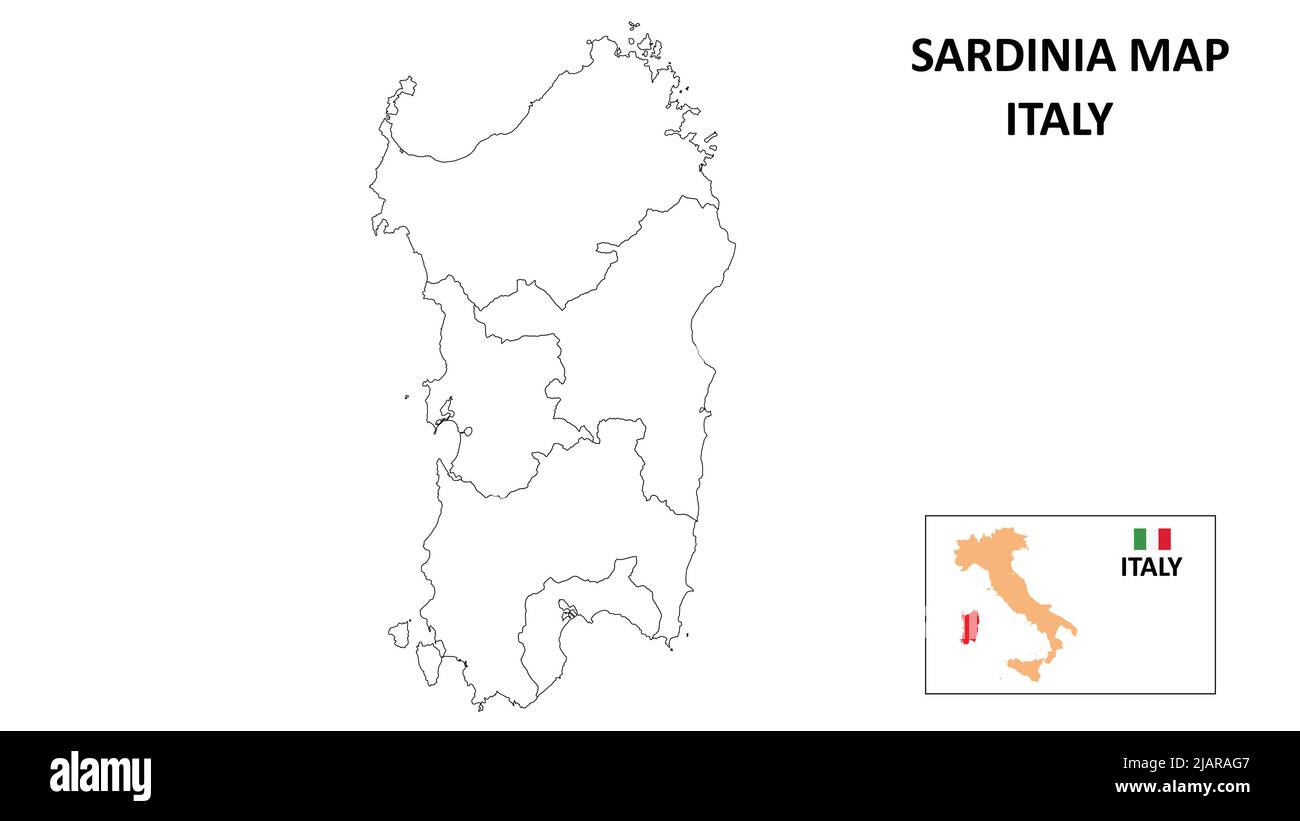 Carte de la Sardaigne. Carte de l'état et du quartier de la Sardaigne. Carte politique de la Sardaigne avec contour et design noir et blanc. Illustration de Vecteur