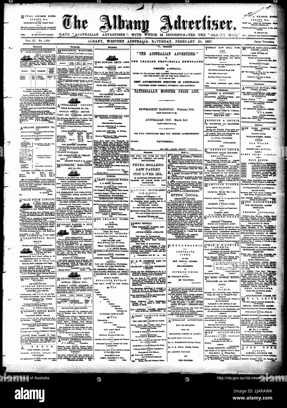 Couverture de la première édition de l'Annonceur d'Albany ca. 20 février 1897 Banque D'Images
