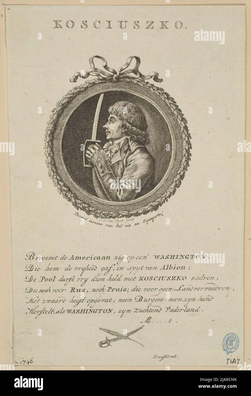 Tadeusz Kościuszko (Andrzej Tadeusz Bonawentura Kościuszko des armoiries Roch, 1746 Mereczowszczyzna 1817 Sola) général, participant à la guerre d'indépendance des États-Unis, le plus haut chef des forces armées nationales qui dirige l'insurrection de Kościuszko Beck, J.L. Banque D'Images