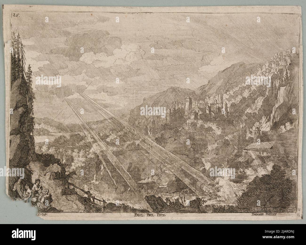 Paysage de montagne avec ville (selon Paul Bril) PRENNER, Georg Kaspar (CA 1720 1766), BRON, Paul (1554 1626) Banque D'Images