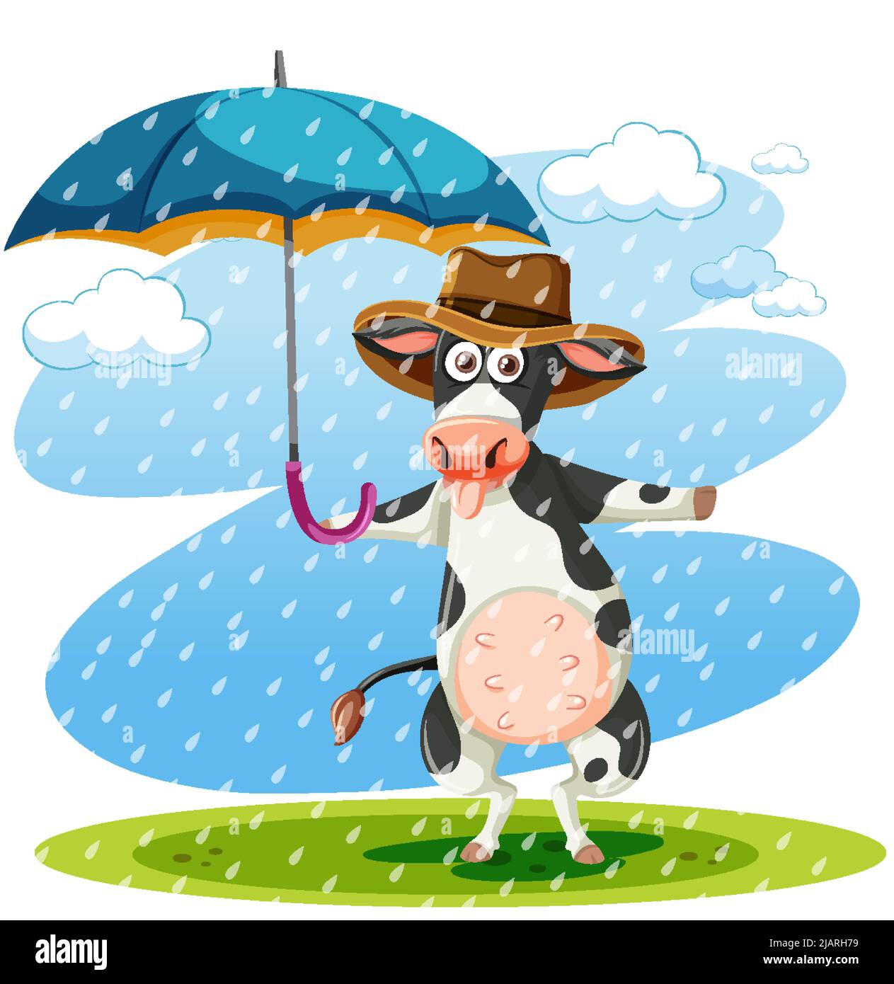 Une vache tenant un parapluie dans une illustration de pluie Illustration de Vecteur