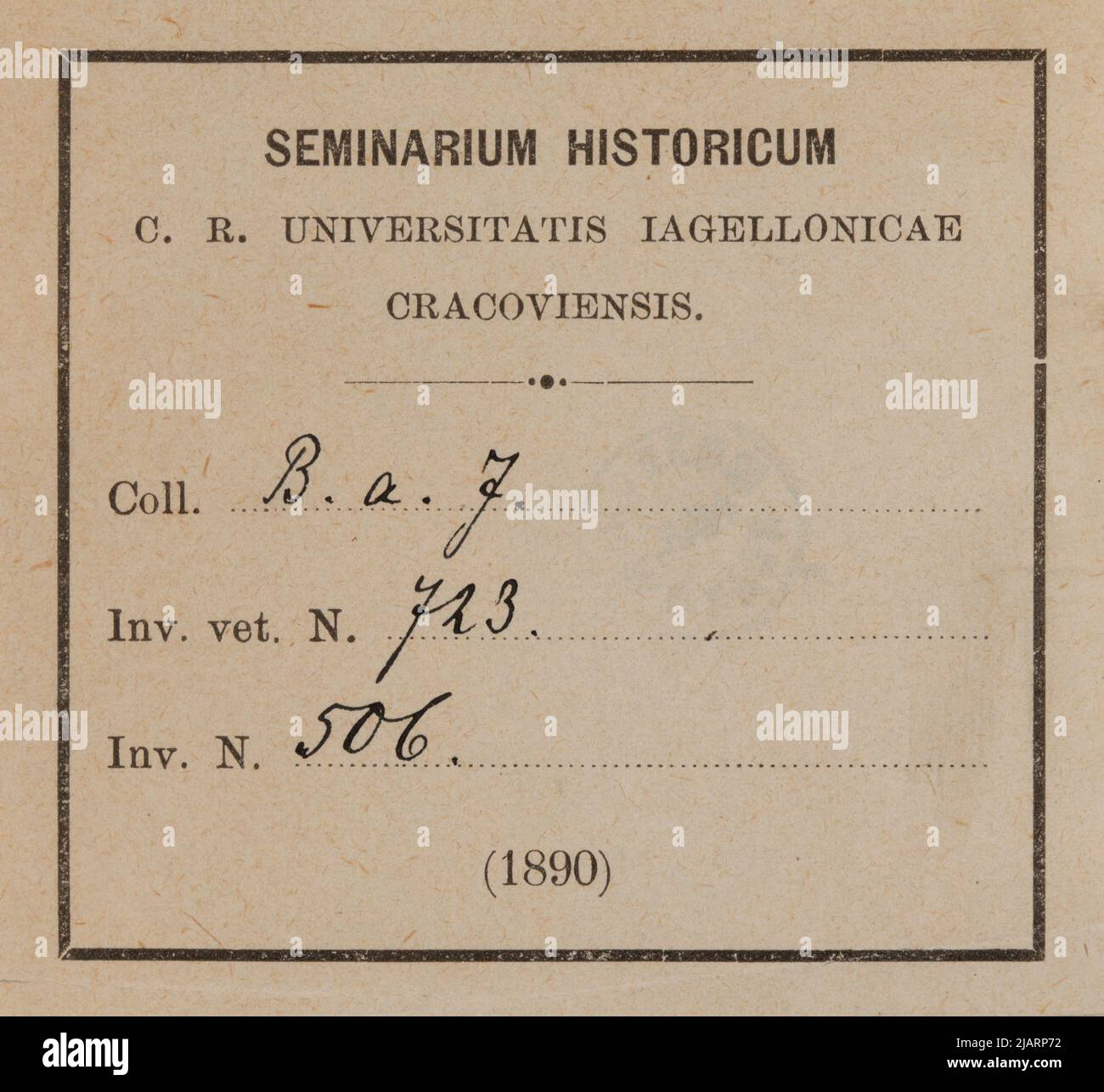 Bibliothèque Exlibris autocollant du Séminaire historique de l'Université Jagiellonienne inconnu Banque D'Images