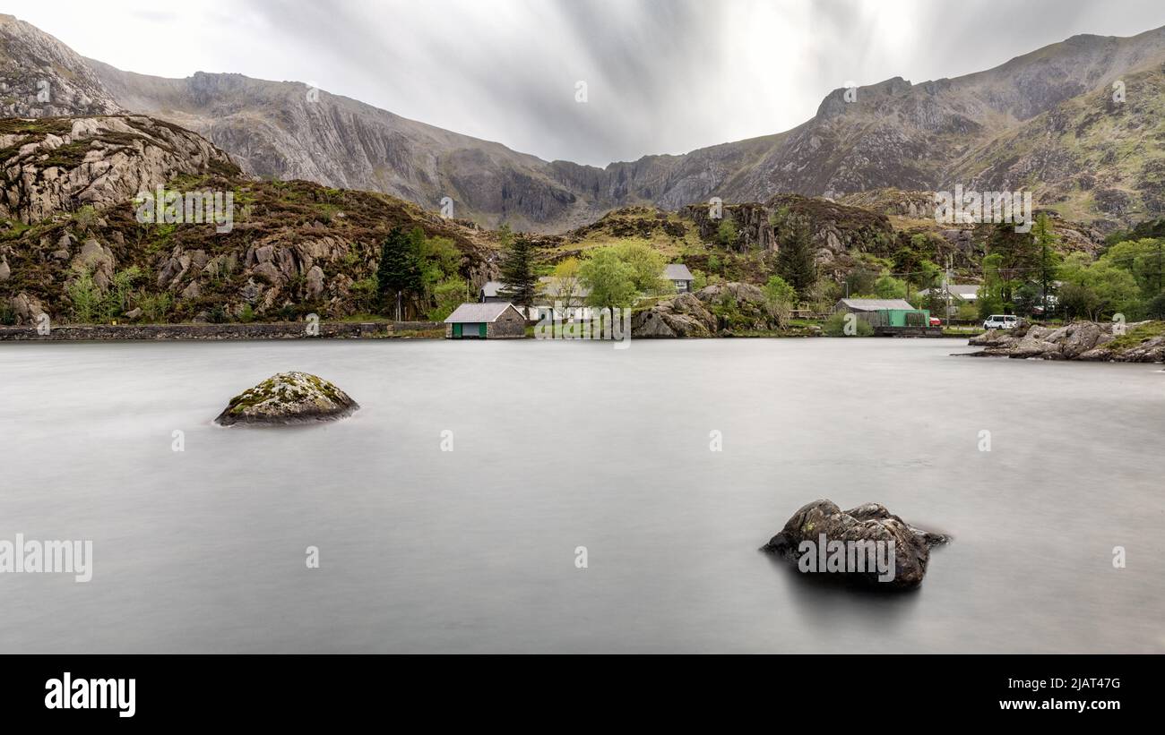 Llyn Ogwen Boathouse, parc national de Snowdonia Banque D'Images