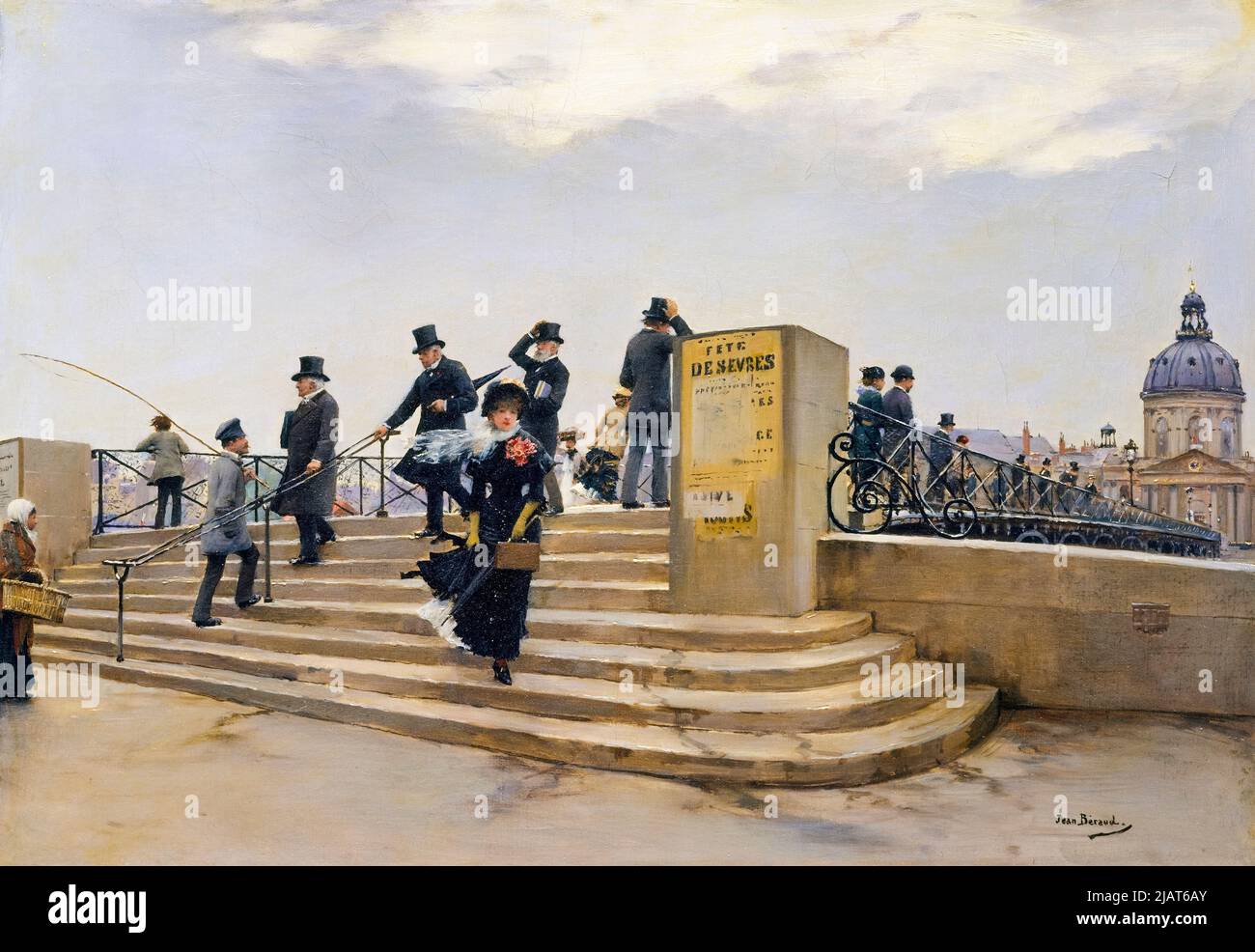 Jean Beraud, peinture à l'huile sur toile, Une journée du vent sur le pont des Arts, 1880-1889 Banque D'Images