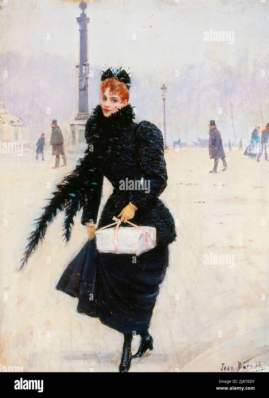 Jean Beraud, parisienne sur la place de la Concorde, peinture à l'huile sur panneau, vers 1885 Banque D'Images