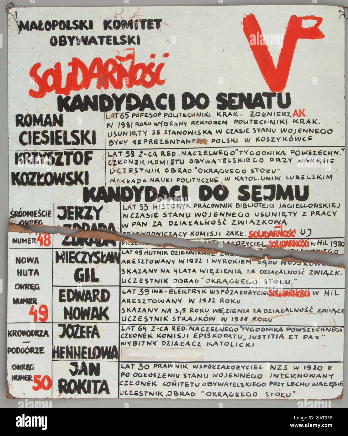 Commission d'information des élections législatives de 1989 avec une liste de candidats pour le Sénat et le Sejm des districts n° 48, 49 et 50 à Cracovie Banque D'Images