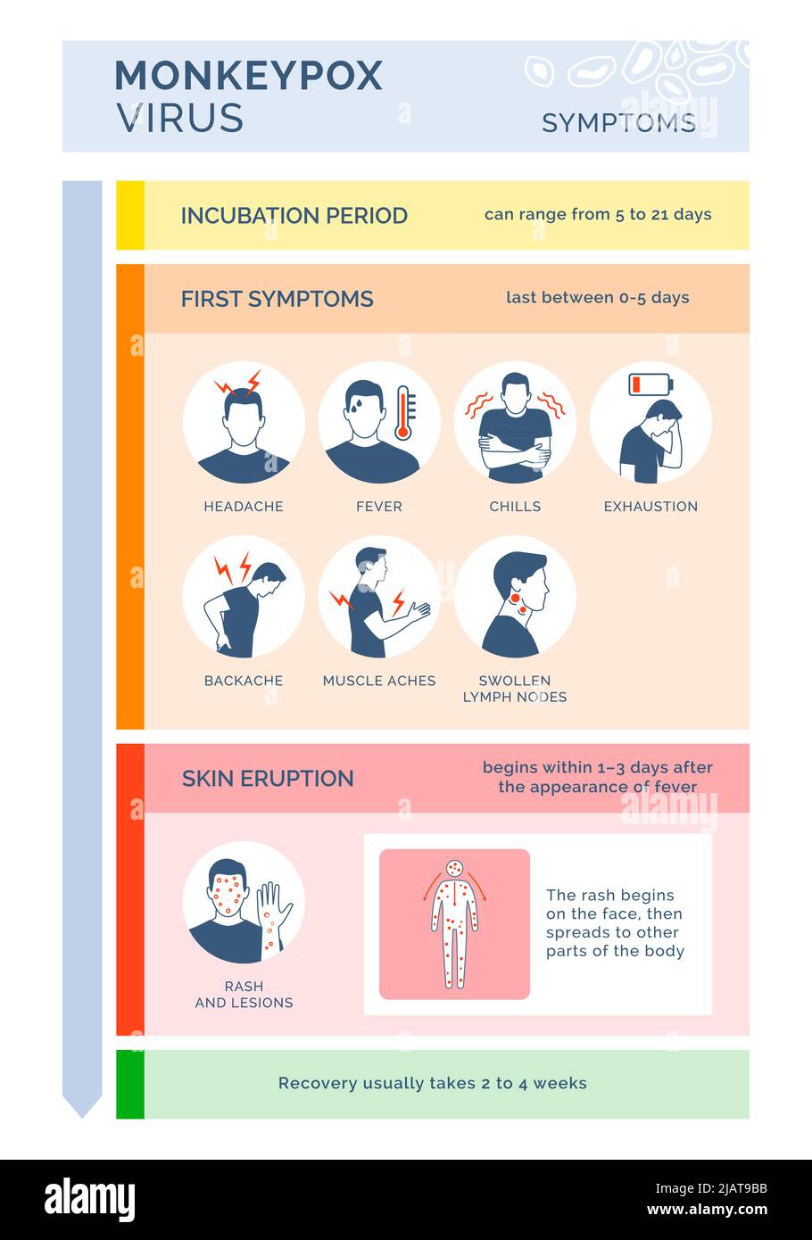 Infographie sur les symptômes du virus de la variole du singe avec icônes Illustration de Vecteur