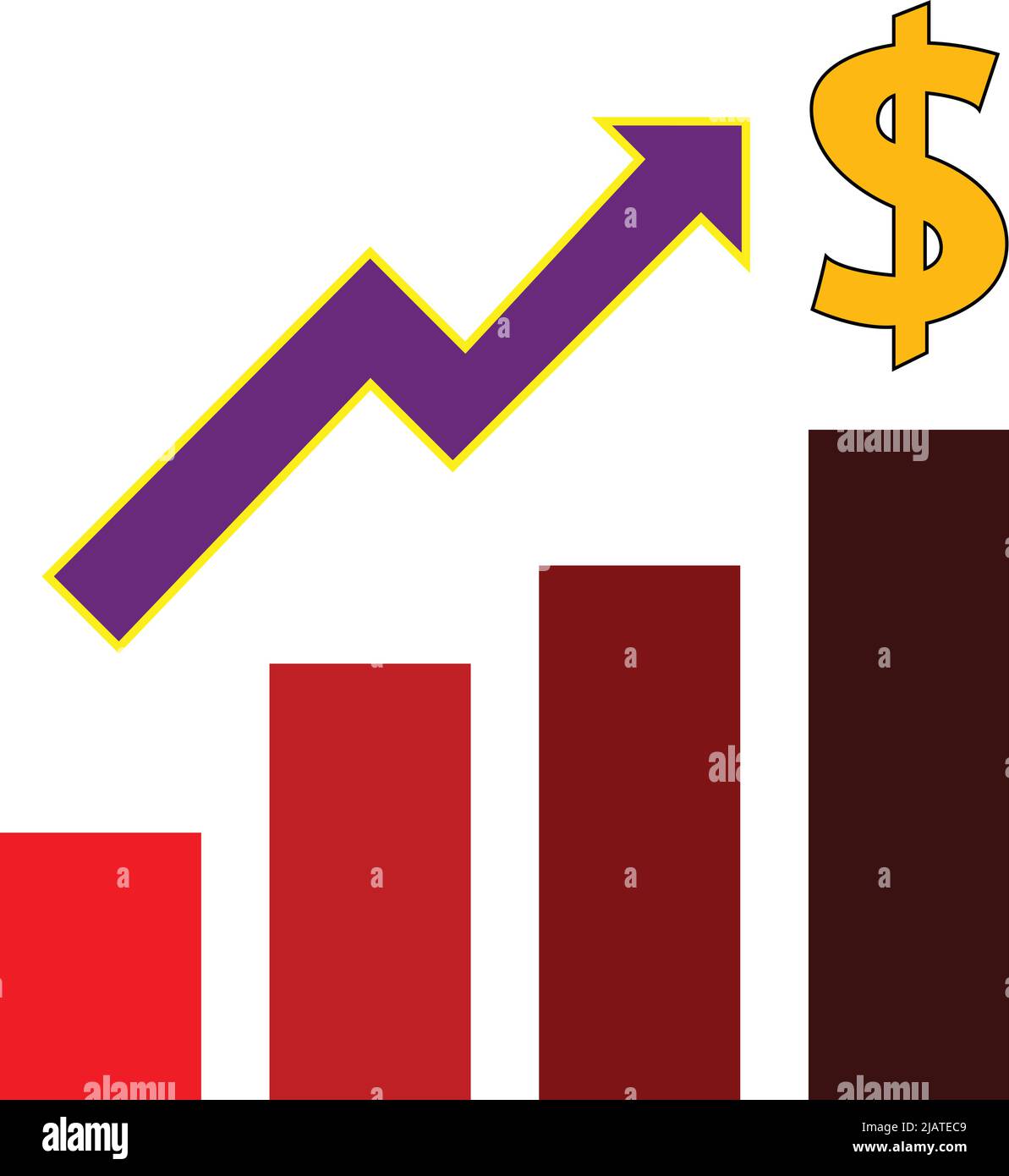 illustration du graphique de la valeur d'augmentation et du symbole du dollar sur fond blanc Illustration de Vecteur