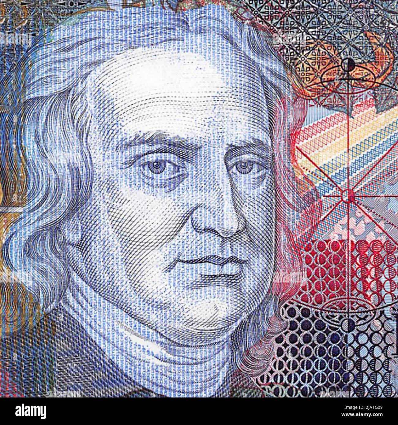 Isaac Newton, scientifique médiéval anglais de renommée mondiale. Fragment de billet de banque Banque D'Images