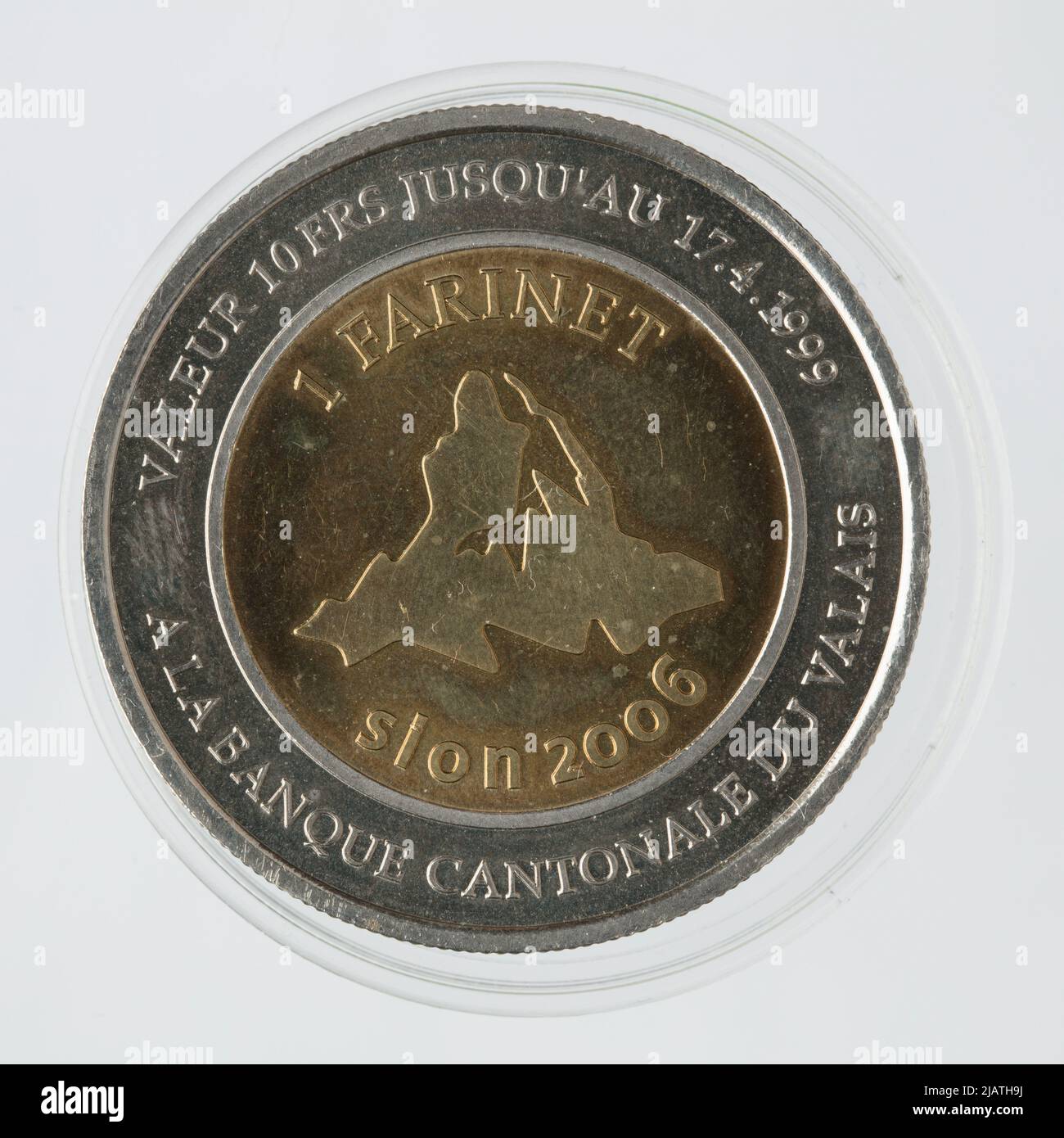Monnaie de remplacement, 1 Farinet, republice et Canton du Valais, Suisse; 1999 inconnu Banque D'Images