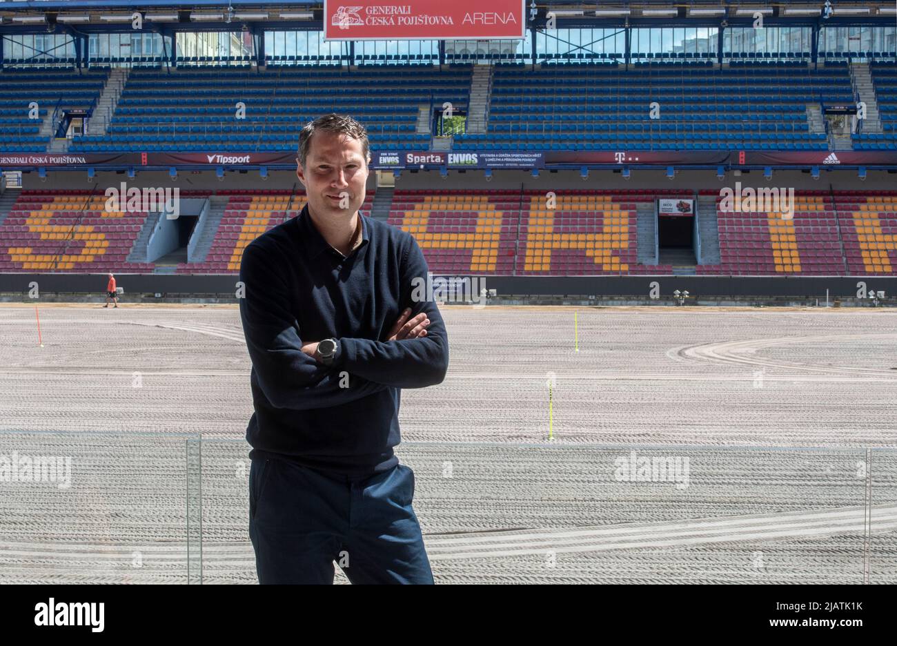 Prague, République tchèque. 01st juin 2022. Brian Priske, nouvel entraîneur en chef de l'équipe de football AC Sparta Praha, pose au stade Sparta, sur 1 juin 2022, à Prague, République tchèque. Credit: Michaela Rihova/CTK photo/Alay Live News Banque D'Images