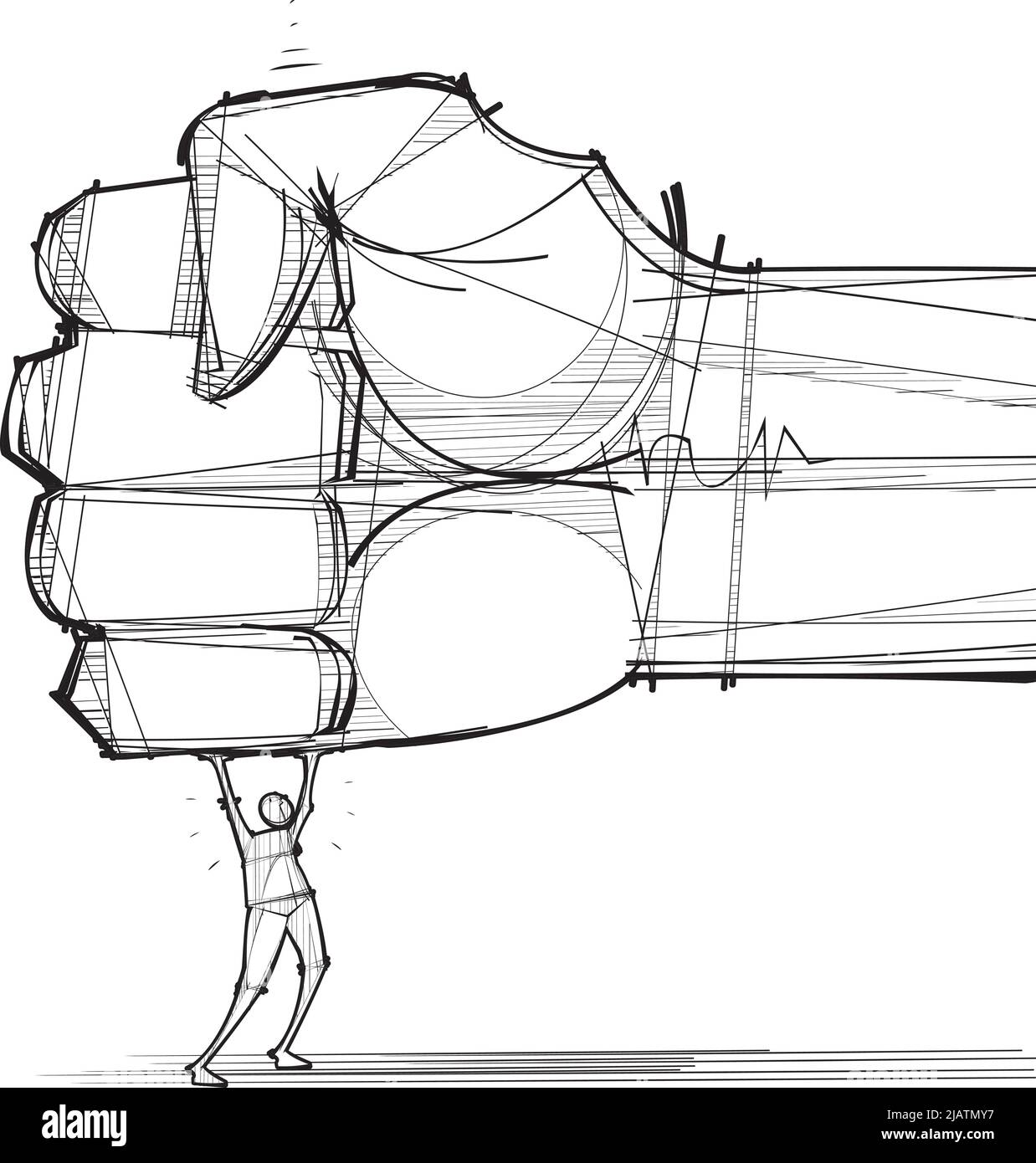 Poing géant de l'oppression écrasant le petit homme Illustration de Vecteur