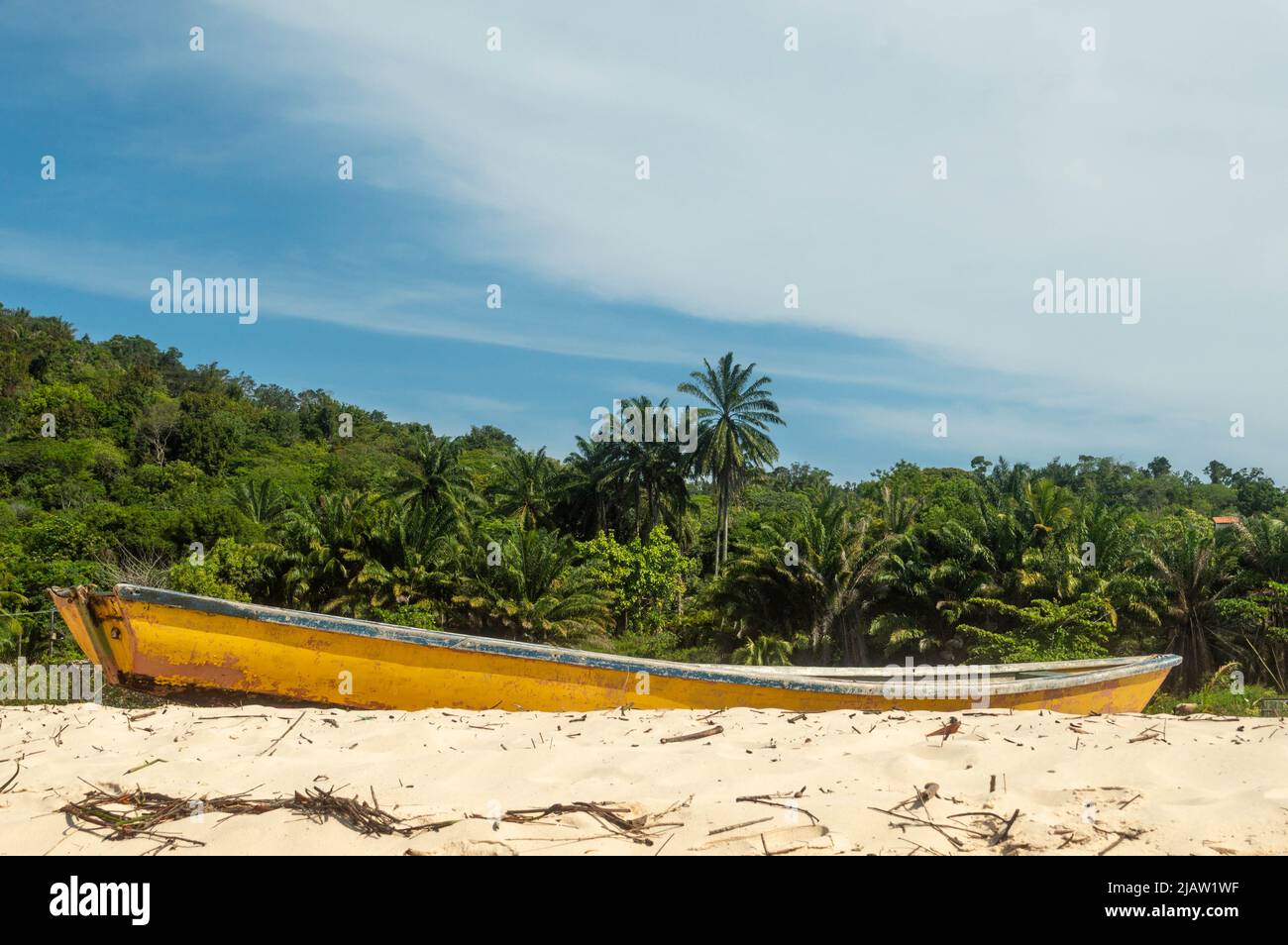 paysage de plage avec un bateau Banque D'Images