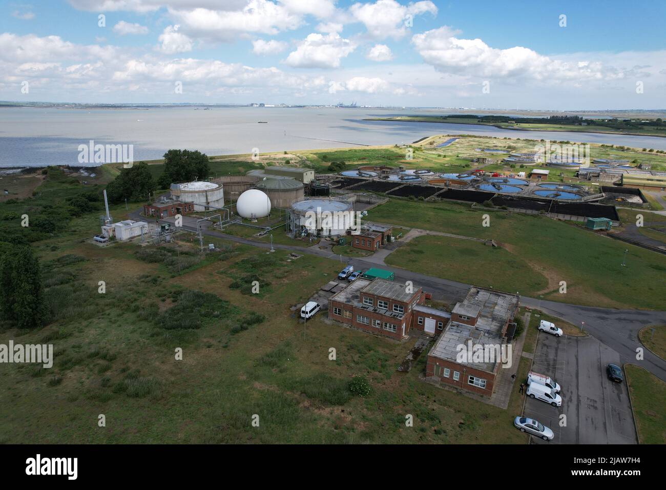 Travaux de traitement des eaux usées de la colline de Motney vue aérienne du drone de Gillingham Kent Banque D'Images