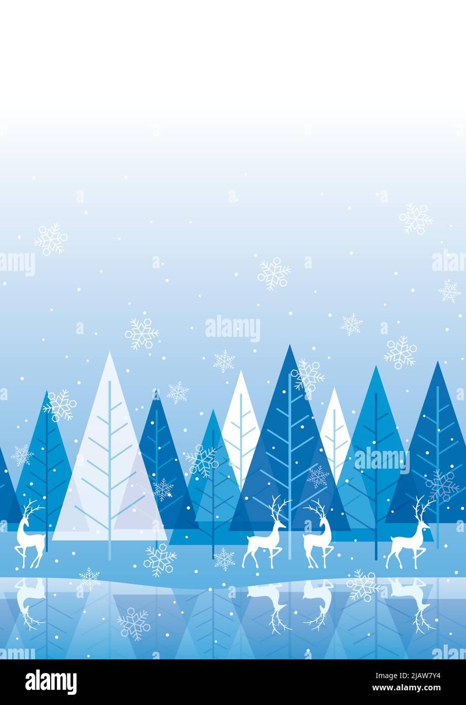 Fond bleu d'hiver sans couture avec rennes et espace texte. Illustration vectorielle. Répétable horizontalement. Illustration de Vecteur