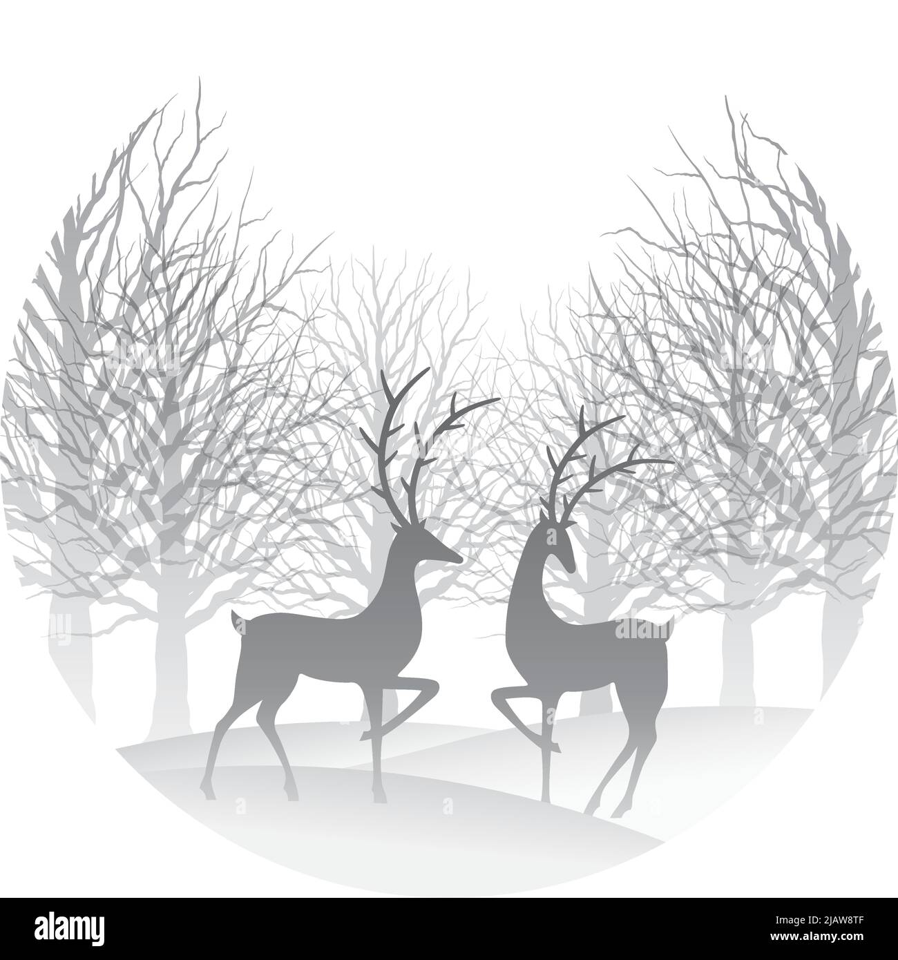 Illustration de fond de la ronde de Noël avec forêt et rennes. Illustration vectorielle isolée sur un arrière-plan blanc. Illustration de Vecteur