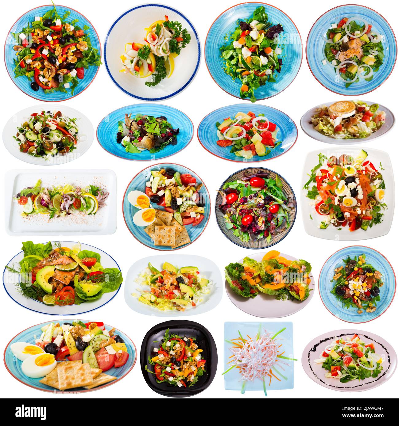 Ensemble de salades isolées sur blanc Banque D'Images
