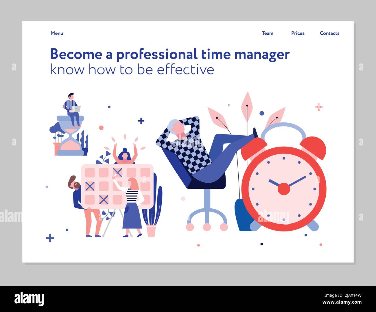 Gestion professionnelle du temps et planification efficace de la formation publicité composition plate avec des tâches de réveil calendrier illustration vectorielle Illustration de Vecteur