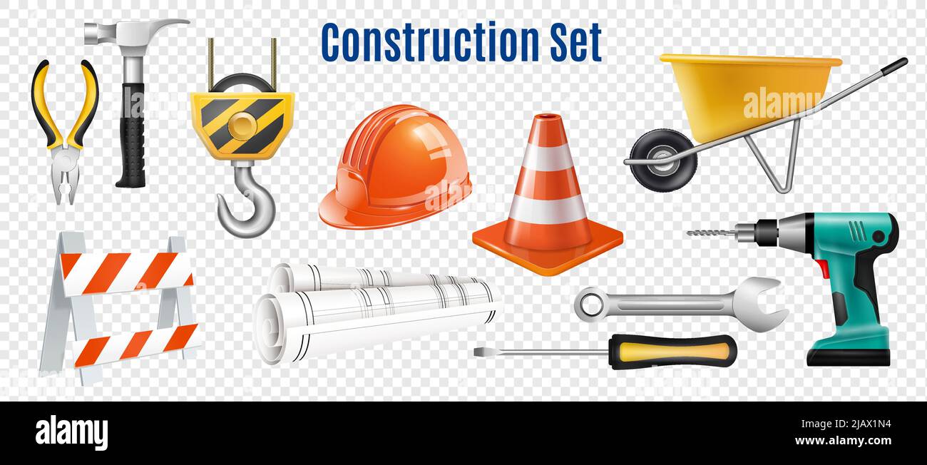 Construction jeu réaliste de poignées et de dispositifs pour le travail de sécurité en extérieur sur fond transparent illustration de vecteur isolé Illustration de Vecteur