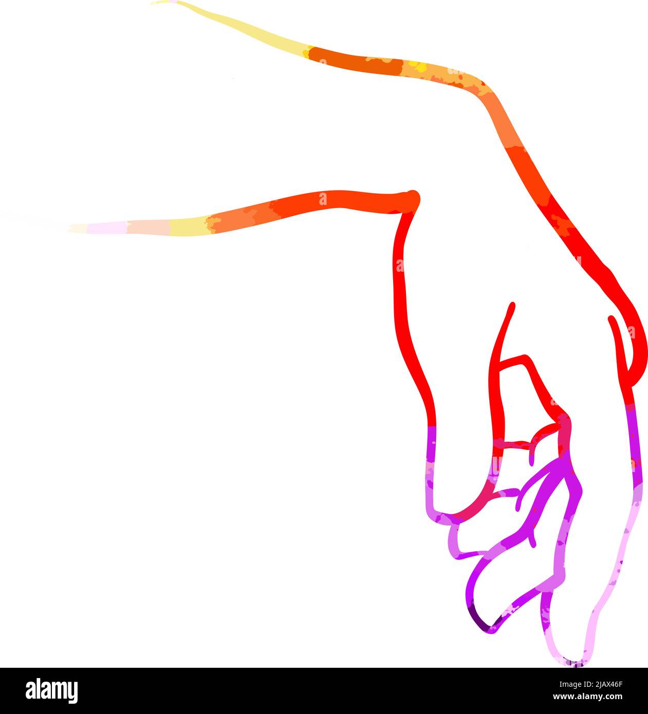 Mouvement de mou. Contour coloré de main humaine. Dessin vectoriel. Illustration de Vecteur