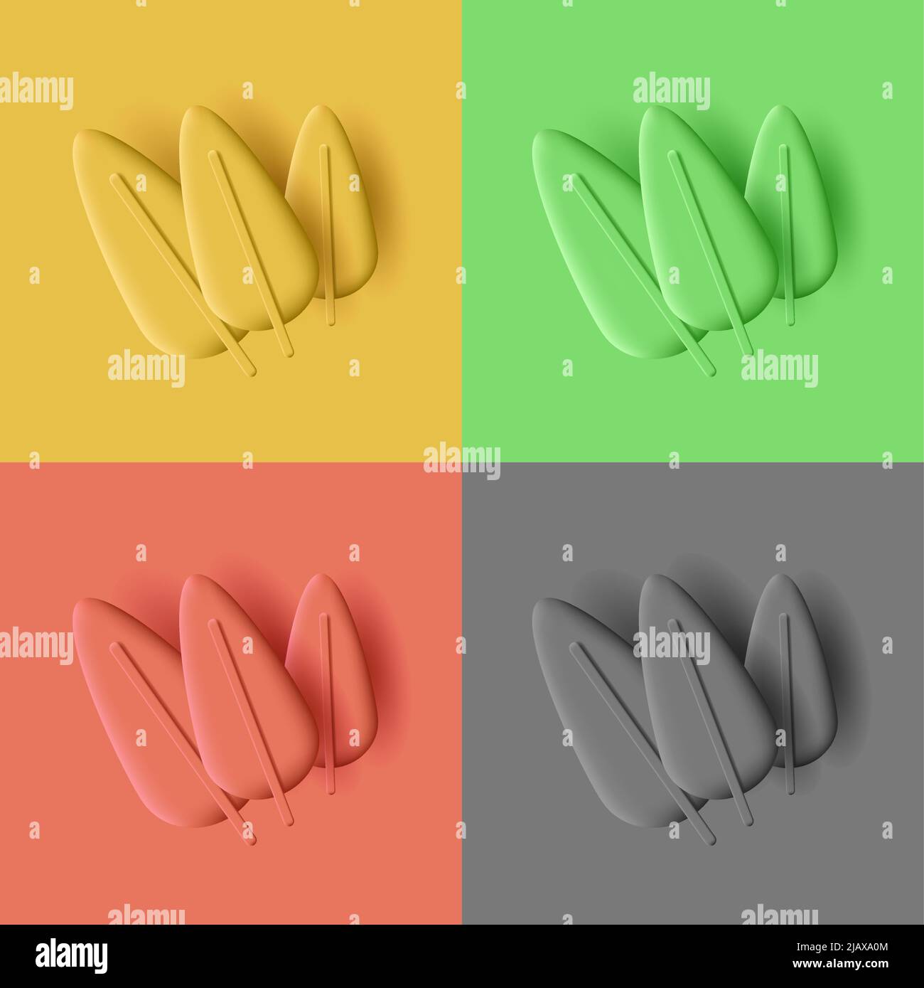 3d illustration de feuilles sur des cartes d'arrière-plan de différentes couleurs. Illustration vectorielle Illustration de Vecteur
