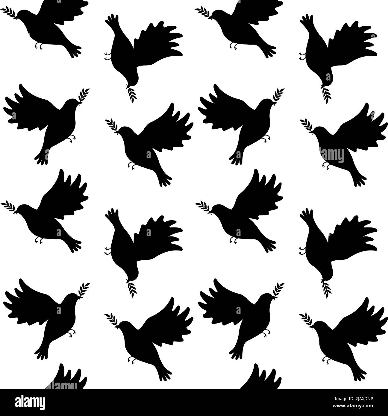 Motif vectoriel sans couture de colombes de silhouette de paix dessinées à la main et isolées sur fond blanc Illustration de Vecteur