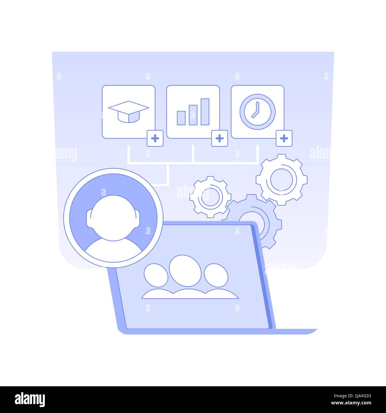 Illustration du vecteur de concept isolé du logiciel de gestion RH. Le recrutement professionnel des responsables RH à l'aide d'un ordinateur portable et d'un logiciel spécial, des ressources humaines, du concept de vecteur d'agence de chasse au chef. Illustration de Vecteur
