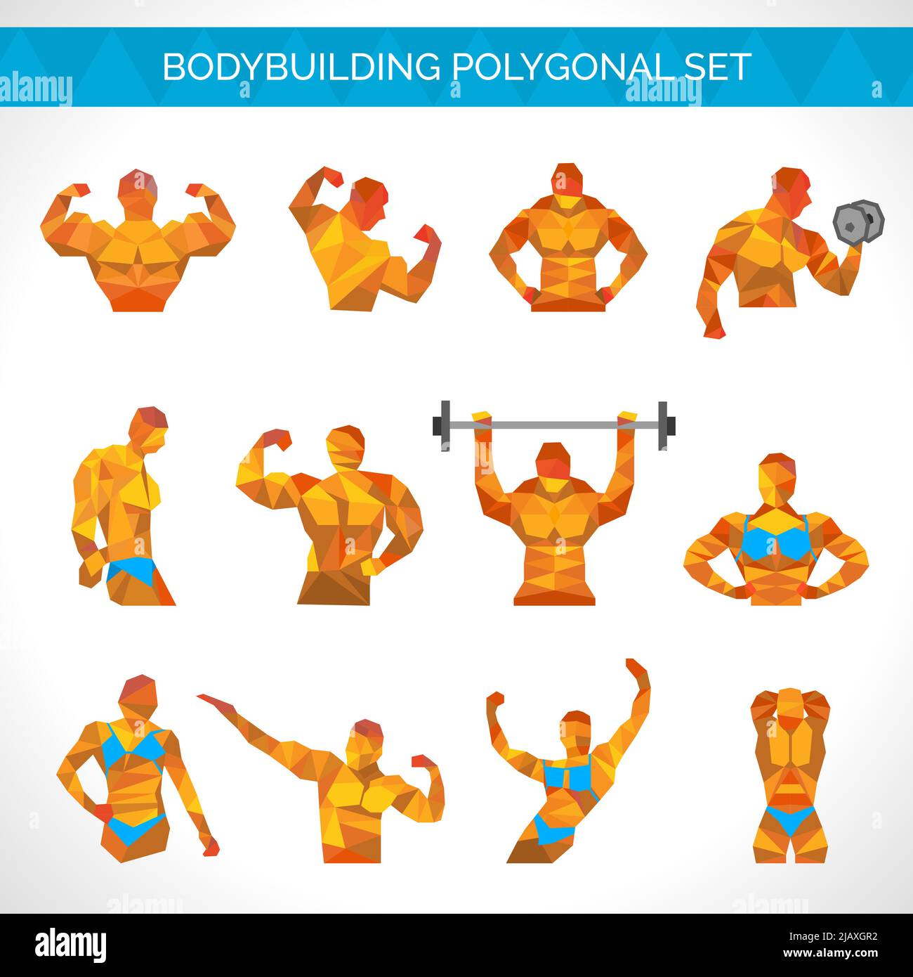 Musculation exercice masculin et féminin athlètes polygonaux icônes définir  l'illustration vectorielle isolée Image Vectorielle Stock - Alamy