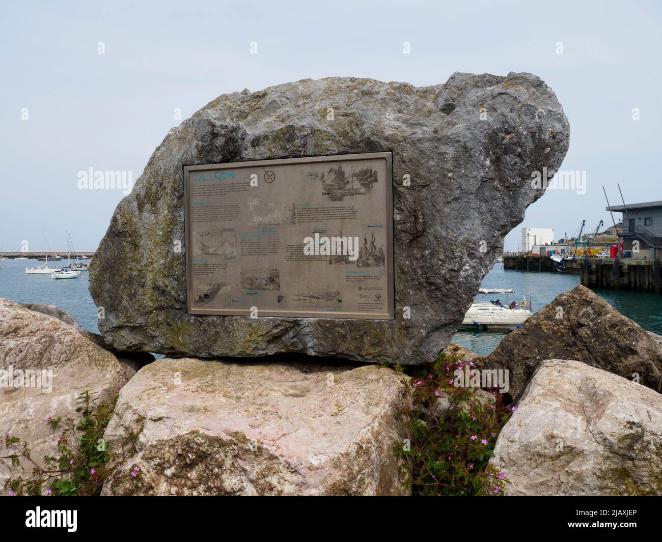 Histoire de la plaque d'Oxen Cove, Brixham, Devon, Royaume-Uni Banque D'Images