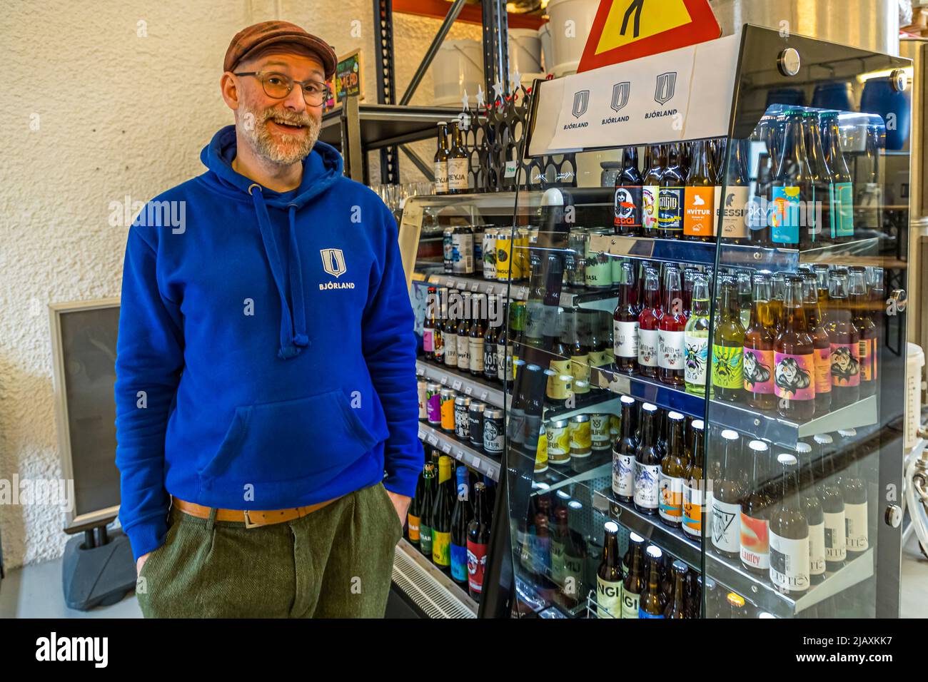 Þórgnýr Thoroddsen est un connaisseur profond de la bière islandaise et de la scène de brassage. Bjorland à Reykjavik, Islande Banque D'Images