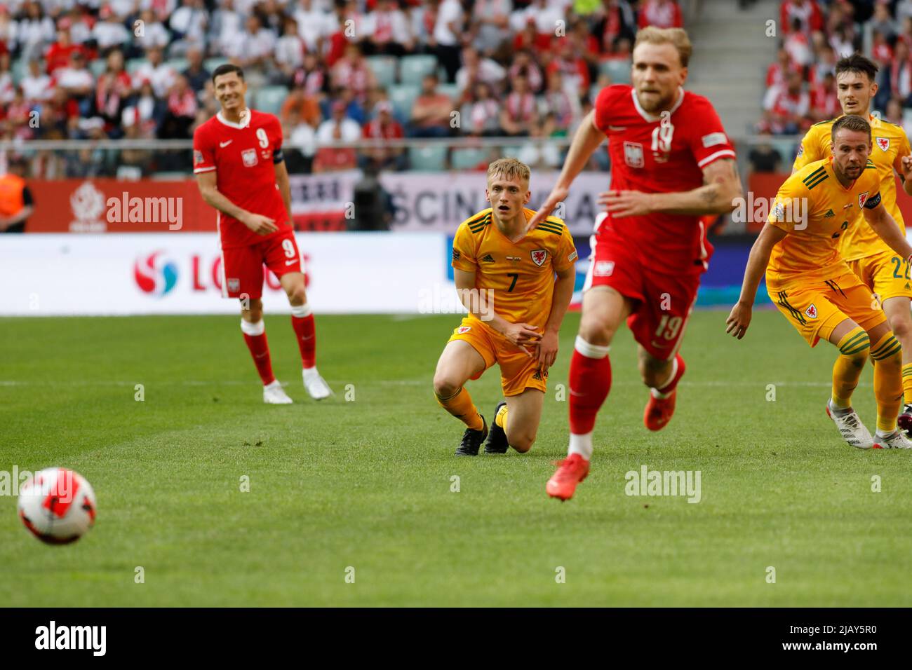 Wroclaw, Pologne, 1 juin 2022. UEFA Nations League Group A4 match entre la Pologne (chemises rouges) et le pays de Galles (chemises jaunes) à Tarczynski Arena à Wroclaw, Pologne photo: #7 Matthew Smith © Piotr Zajac/Alay Live News Banque D'Images