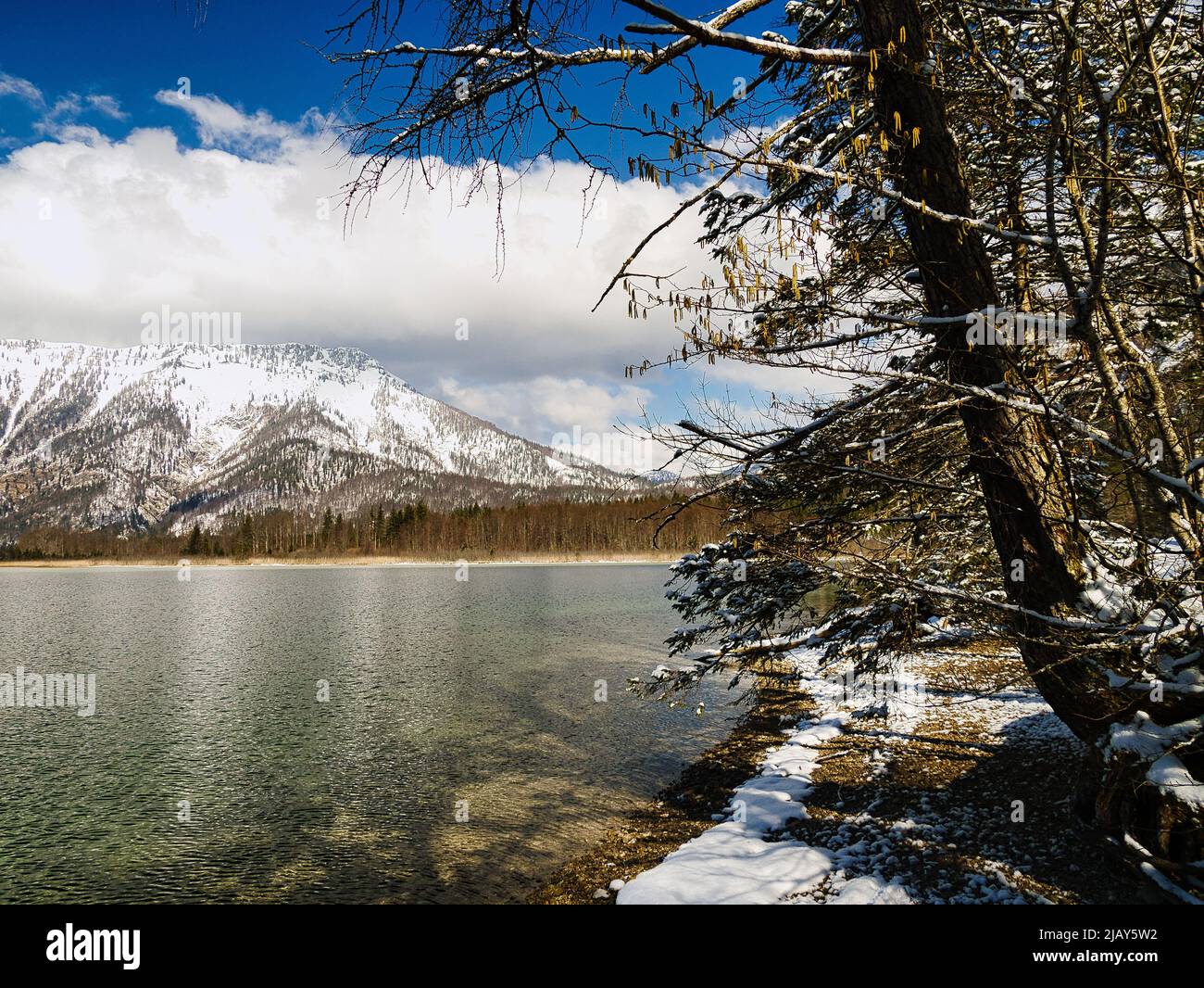 Ambiance hivernale au lac Offensee dans le Salzkammergut Banque D'Images